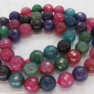 Combination of Red Green Purple Black Agate Faceted Round Beads 8mm - 15 Inch Strand