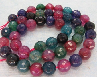 Combination of Red Green Purple Black Agate Faceted Round Beads 8mm - 15 Inch Strand