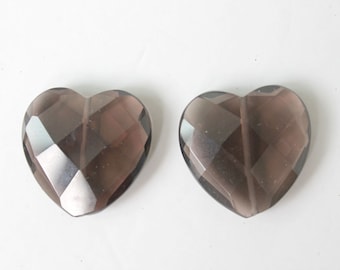 Large Smoky Quart Faceted Heart Beads 30x30mm