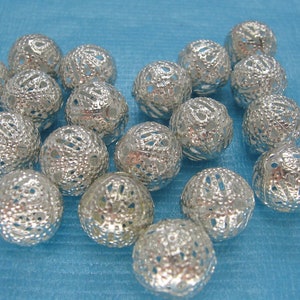 20 Pcs Silver Tone Filigree Ball Beads 12mm