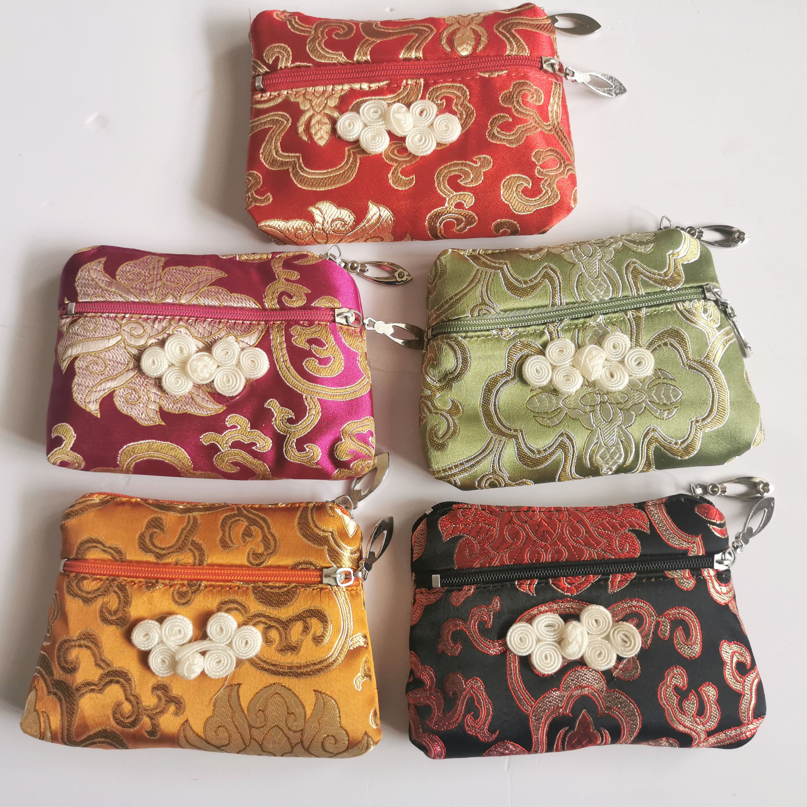 Beautiful Brocade Coin Purse, Double Zipper Pouch, Small