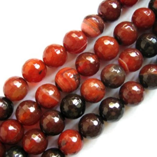 Brownish Red Black Dream Agate Round  Faceted Beads 12mm, 15 Inch Strand