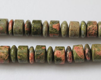 Full Strand Natural Unakite Jasper Polish Wheel/Abacus Beads