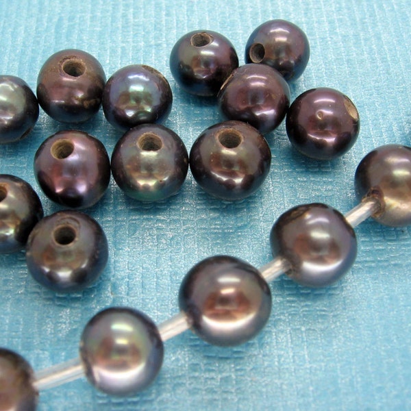 Large 2mm Hole Black Peacock Freshwater Pearl Beads 9-10mm - 20 Pcs