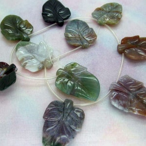 10 Pcs Large Fine Carved Leaf Indian Agate Gemstone Beads 16 Inch Strand image 2