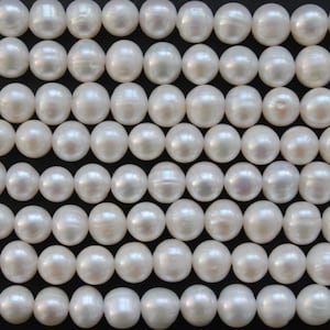 Full Strand White Off Round Potato Freshwater Pearls 8-9mm - 50 Pcs, 15 Inches