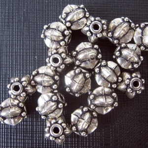 4 Pcs Indian Handmade Antique/Oxidized 925 Sterling Silver Round Pumpkin Beads 9mm