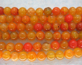 Beautiful Tangerine Veins Agate Smooth Round Beads 10mm