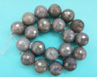 20mm Large Batural  Grey Agate Round Faceted Beads - 15.5 Inch Strand