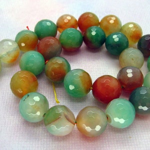 15 Inch Strand Red Green Agate Round Faceted Bead 14mm image 2