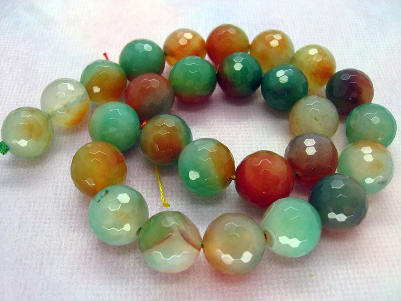 15 Inch Strand Red Green Agate Round Faceted Bead 14mm image 2