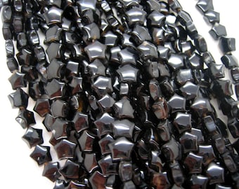 Cute Black Agate Puffed Star Beads 7mm - 16 Inche Strand