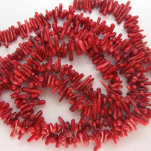 Charming Red Coral Stick Beads - 16 Inch Strand
