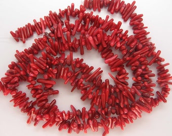 Charming Red Coral Stick Beads - 16 Inch Strand