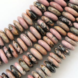 Center Drilled Natural Rhodochrosite Coin/Disc Beads - 16 Inch Strand