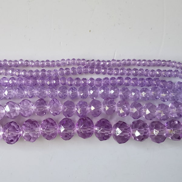 Medium Purple Crystal Glass Faceted Rondelle Beads, Various Sizes