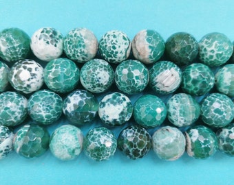 Large Fire Agate Green White Round Faceted Beads 18mm