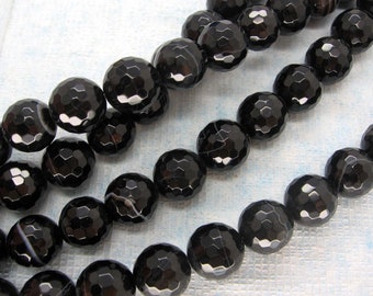 Full Strand AA Grade Black Lace Agate Round Faceted Bead 12mm