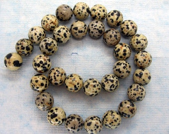 Natural Dalmatian Jasper Smooth Round Beads 12mm - 16 Inch Strand