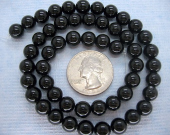 16 Inch Strand Black Agate Round Smooth Beads 8mm