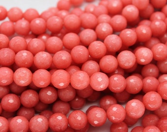 Beautiful Hot Pink Jade Faceted Round Beads 10mm - 16 Inch Strand