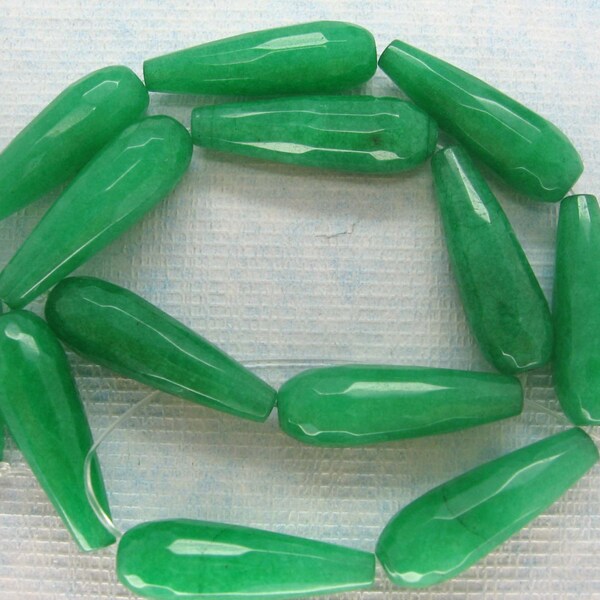 Full Strand Beautiful Green Jade Faceted Long Teardrop Beads 30x10mm