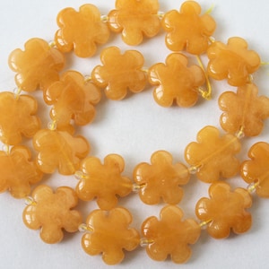 Beautiful Yellow Jade Flower Beads 20mm - 16 Inch Strand