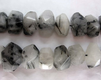 Black Rutilated Quartz Faceted Freeform Nugget Beads 16 Inch Strand