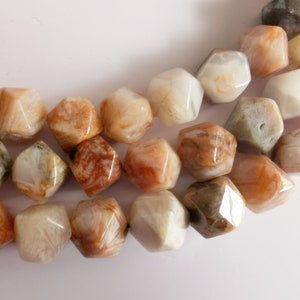 Natural Bamboo Leaf Agate 14 Hedron (Faceted Cube) Beads 15mm - Full Strand