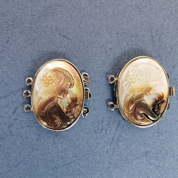 Carved White Mother of Pearl Shell Cameo Double/Triple Loops Clasp