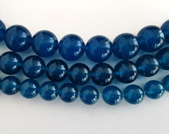 Full Strand Mineral Blue Jade Smooth Round Beads 10-14mm