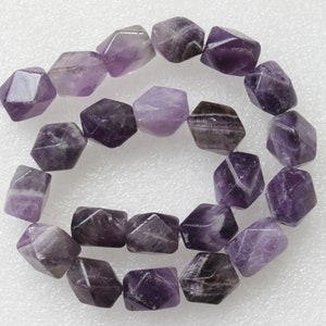 Full Strand Natural Amethyst Cuboid Faceted Nugget Beads