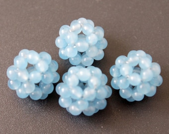 4 Perles Boules En Jade Turquoise - 14mm - Pierre Naturelle - Pour Création Bijoux
