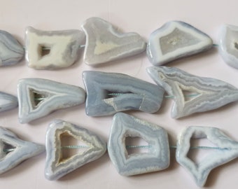 Stunning Natural Blue Chalcedony Freeform Polished Geode Slab Beads