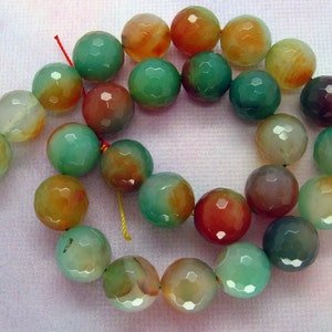 15 Inch Strand Red Green Agate Round Faceted Bead 14mm image 1