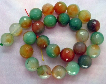 15 Inch Strand Red Green Agate Round Faceted Bead 14mm