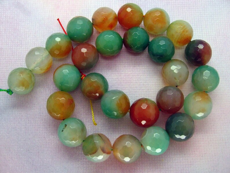 15 Inch Strand Red Green Agate Round Faceted Bead 14mm image 1