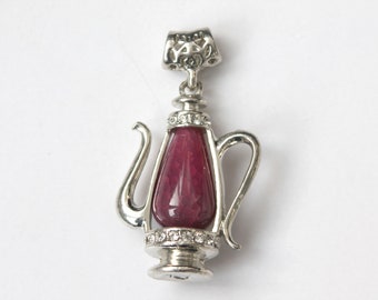 Large Hole Agate Rhinestone Teapot Pendant