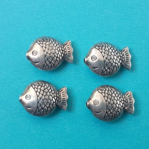 Antique Sterling Silver Fish Beads, 925 Sterling Silver Flat Fish Beads