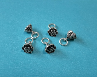 5 Pcs Cute Sterling Silver Lotus Charm, Lotus Seedpot Pendant/Charm 8x7mm