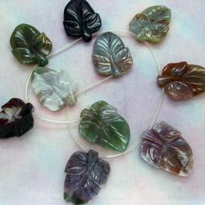 10 Pcs Large Fine Carved Leaf Indian Agate Gemstone Beads 16 Inch Strand image 1