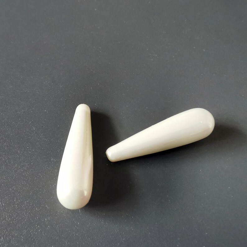 2 Pcs Half Drilled White Shell Pearl Long Teardrop Beads 20x8mm, 30x8mm image 4