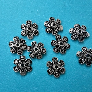 4 Pcs Antique Sterling Silver Om Mani Padme Hum Bead Caps, 925 Sterling Silver Bead Caps