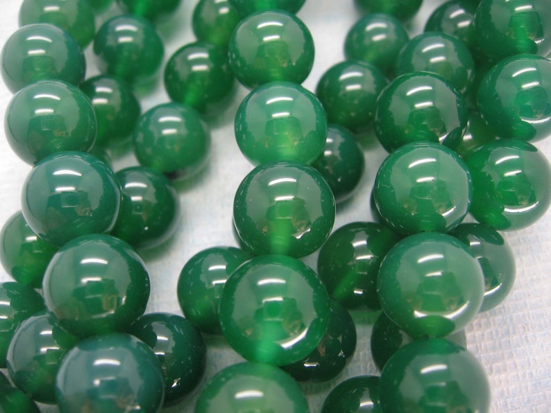 Full Strand Beautiful Green Agate Round Smooth Beads 12mm image 2