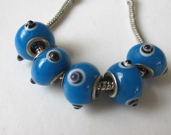 5/10 Pcs Large Hole Blue Evil Eye Glass Lampwork Perlen, European Style Charm Bead for Armbänder