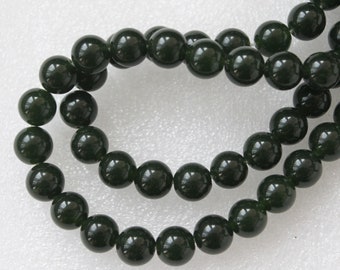 Full Strand Beautiful Moss Green Jade Round Smooth Beads 10mm