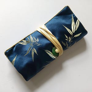 Hermoso joyero de viaje con brocado, estuche de viaje, joyero con estampado de bambú