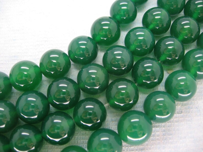 Full Strand Beautiful Green Agate Round Smooth Beads 12mm image 1