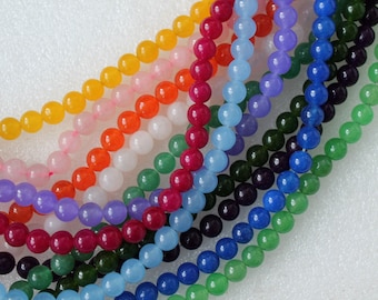 Full Strand Colorful Jade Smooth Round Beads 8mm