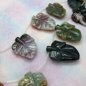 10 Pcs Large Fine Carved Leaf Indian Agate Gemstone Beads 16 Inch Strand image 5